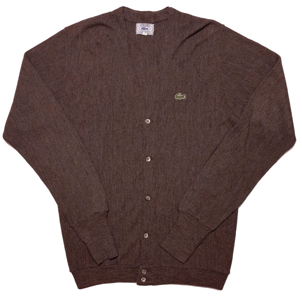 Vintage IZOD LACOSTE Cardigan Sweater Acrylic Brown Men's Medium M Fit